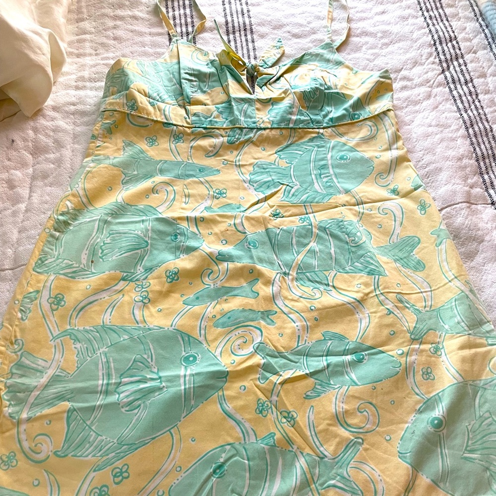 Lilly Pulitzer Yellow and Mint Fish Print Dress